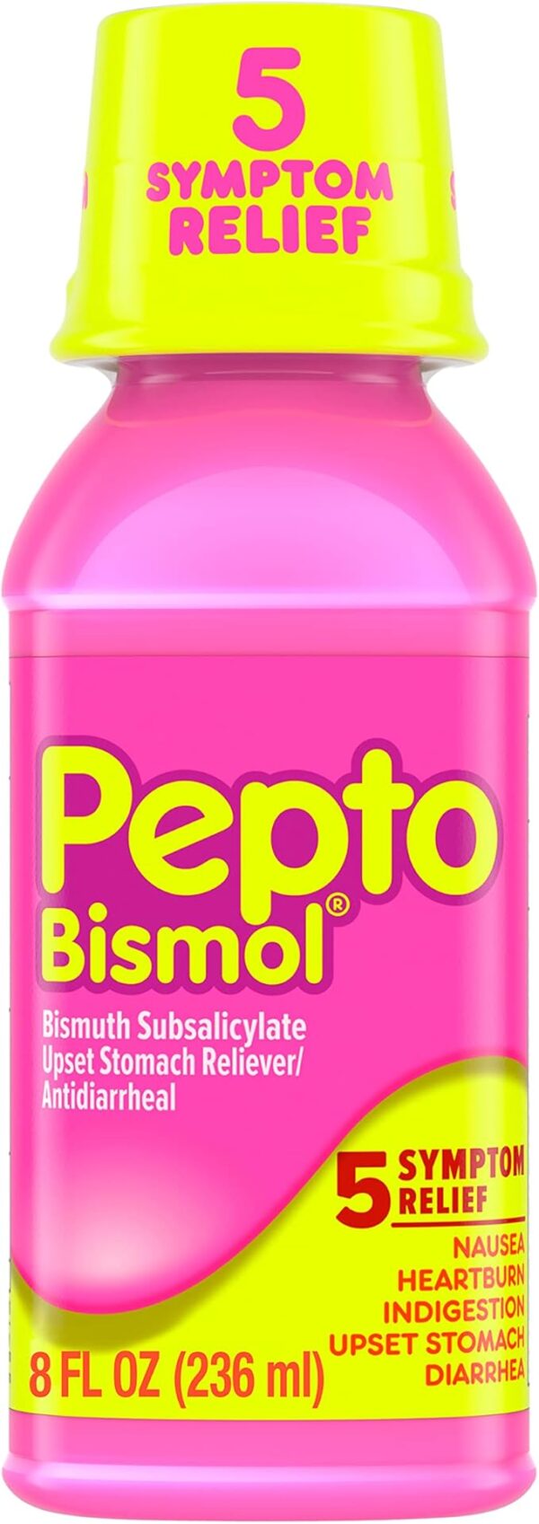 Pepto Bismol Liquid for Nausea, Heartburn, Indigestion, Upset Stomach, and Diarrhea – Fast Relief for 5 Symptoms, Original Flavor, 8 oz