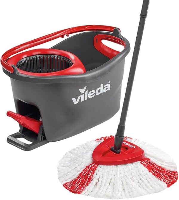 Vileda Easy Wring and Clean Turbo Microfibre Mop and Bucket Set, 48.5 X 27.5 X 28 Cm, Grey/Red